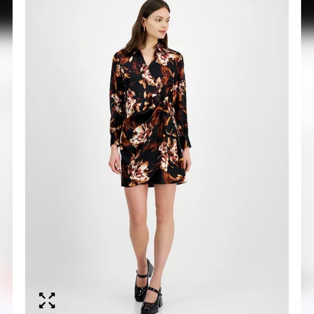 Bar III Black Floral Wrap Dress